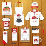 Set of restaurant corporate identity burgers uniform flyer shirt package