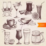 Vector set of different vintage drinks for menu design N2