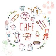 Cafe design elements - watercolor