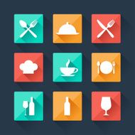 Collection flat icons food and drink for web design