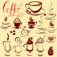 Set of coffee cups icons stylized sketch symbols N2