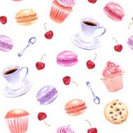 Hand drawn dessert and coffee seamless pattern