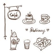 hand sketch european cafe cake bread and drinks