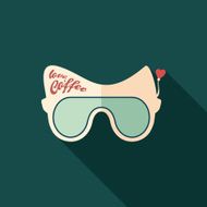 Sunglasses coffee love flat square icon with long shadows