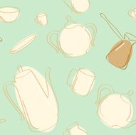 Coffee and tea pots with cups N2
