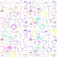 Seamless pattern with kitchen utensils Cups pots N2