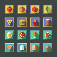 Flat long shadow square food icons Vector illustration