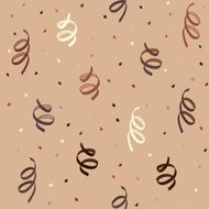 Seamless birthday pattern with brown confetti on a pale background