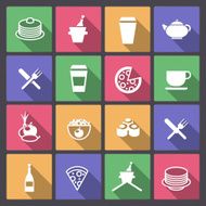 set of drink and food icons in flat design
