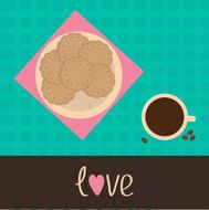 Biscuit cookie cracker on the plate and coffee cup card