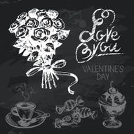 Valentine&#039;s Day hand drawn chalkboard design set