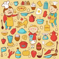 Kitchen vector set cartoon colorful elements