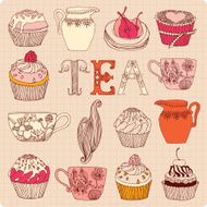 Seamless pattern with cups and cakes N2