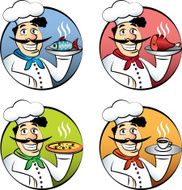 Italian cartoon chef or cook man vector set