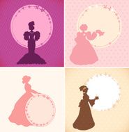Set of banners with romantic women and round floral frames