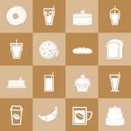Set of bakery and drinks elements for coffee shop