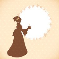 Vintage coffee background with woman and round frame
