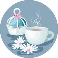 Cupcake cup of coffee and flowers composition