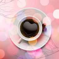 Coffee cup with heart shape of froth on pink background