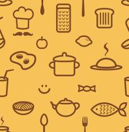 Simple vector kitchen seamless pattern food and cutlery