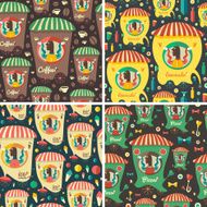 Set of seamless patterns Coffee Lemonade Ice Cream Pizza