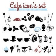 Set of icons coffee beans latte cappuccino pies doughnuts