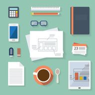 Office workplace objects flat set N5