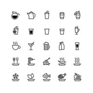 twenty five black food icons isolated on white