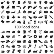 100 various food and drink black icons set eps10