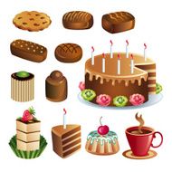 Set of chocolate sweets and cakes