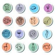Food and drink doodles icons set