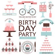 Vector set of birthday celebration or holiday icons isolated on