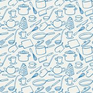 background with blue kitchen utensils