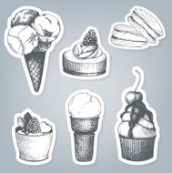 Vector set of stickers with hand drawn sweets N2