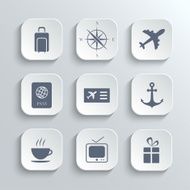 Travel icons set - vector white app buttons