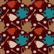 Seamless pattern with silhouettes cups teapots spoons sugar N4