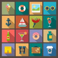 set of sixteen recreation icons in flat design style