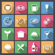 set of dish and food icons in flat design