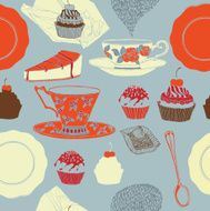 Card with cups and sweets Seamless background