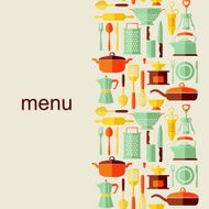 Kitchen background with bright flat icons and place for text N3