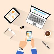 Businessman Use Phone at Workplace Top View Desk