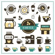vintage labels cup and coffee icon set