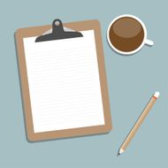Classic brown clipboard with blank white paper