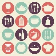 Vector Cooking and kitchen dishes icons
