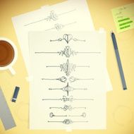 Designers Desktop Template Messy Table With Sketch Ornament Scrolls