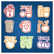 Food and drink sticker icon set