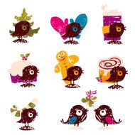 Set of Cute Winter Holiday Birds