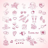 Doodle set of icons to the Valentine
