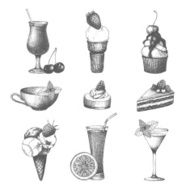 Vector set of fruit cake cocktails and ice cream N2