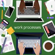Office desk with laptop smartphone stationery N2